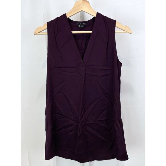 THEORY Petite P Jamissa Silk Stretch Sleeveless Blouse V-Neck Tank Top Purple - Picture 1 of 5